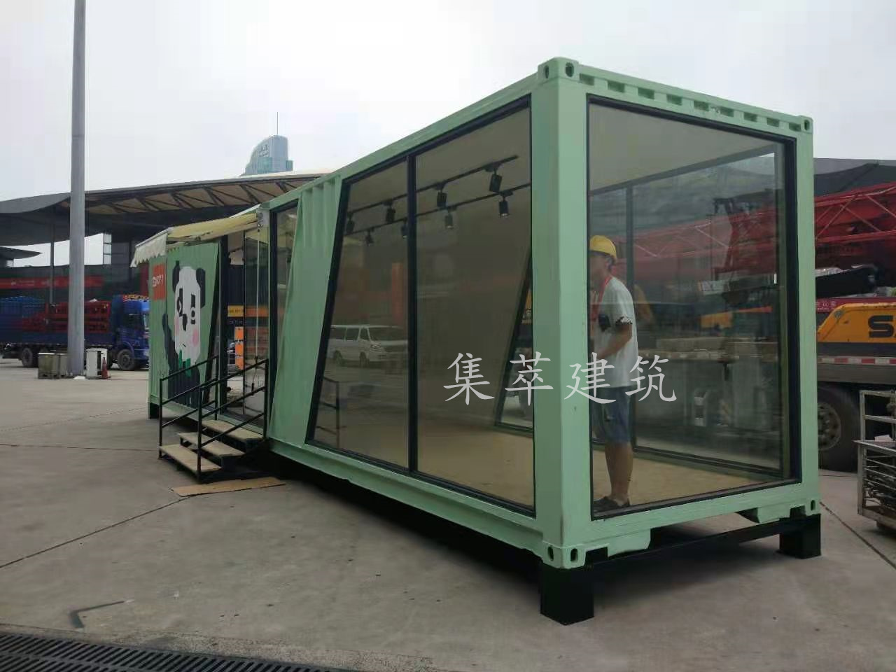 12 meter sea freight container modified with hollow tempered glass graffiti insulation rock wool container exhibition box office